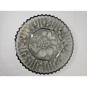 Vtg Federal Pioneer Iridescent Smoky Gray Carnival Glass Plate Dish 11" Tray